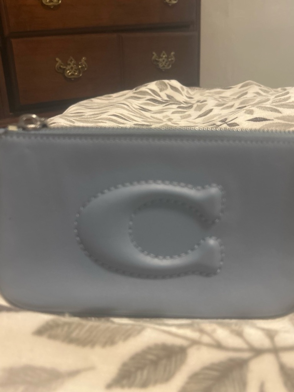 Coach Baby Blue Leather Zip Cosmetic Pouch